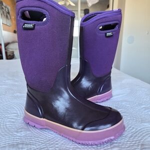 VGUC Bogs Solid Classic Purple Insulated Waterproof Rain Boot Youth Big Girls 4
